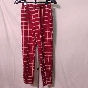 Red Windowpane Check Slim Pants | Stretch Pull-On Dress Slacks | Medium